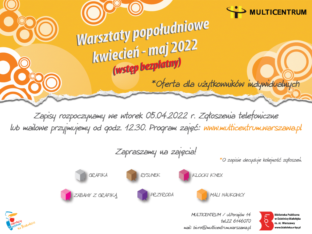 Read more about the article Zapisy na zajęcia od 5.04.2022!!! Cykl kwiecień-maj 2022