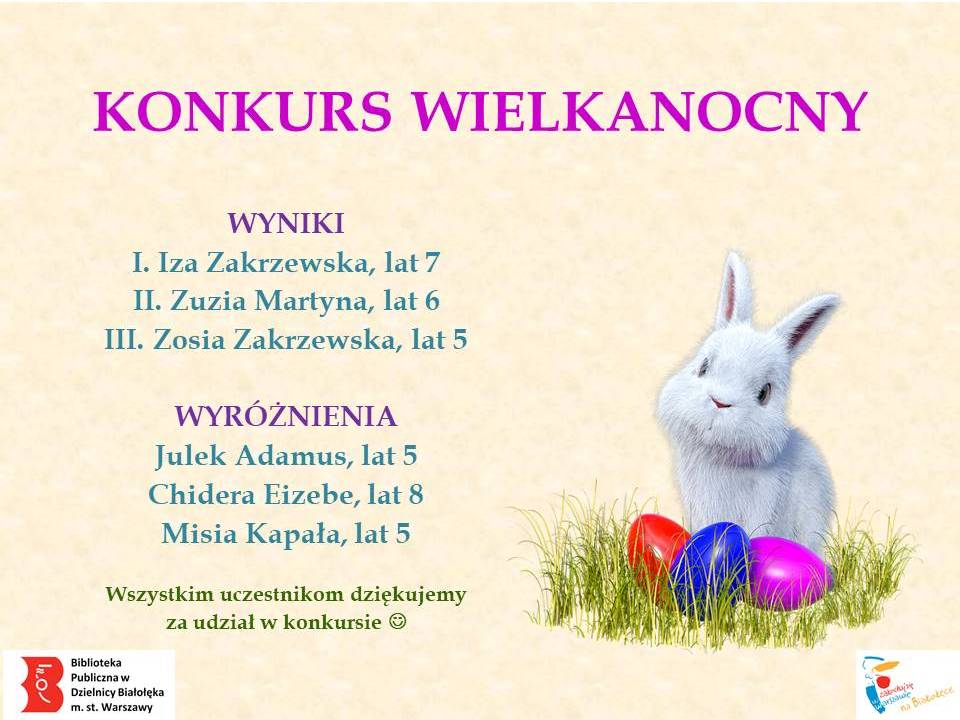 Read more about the article WYNIKI KONKURSU WIELKANOCNEGO w  Wypożyczalni Nr 46
