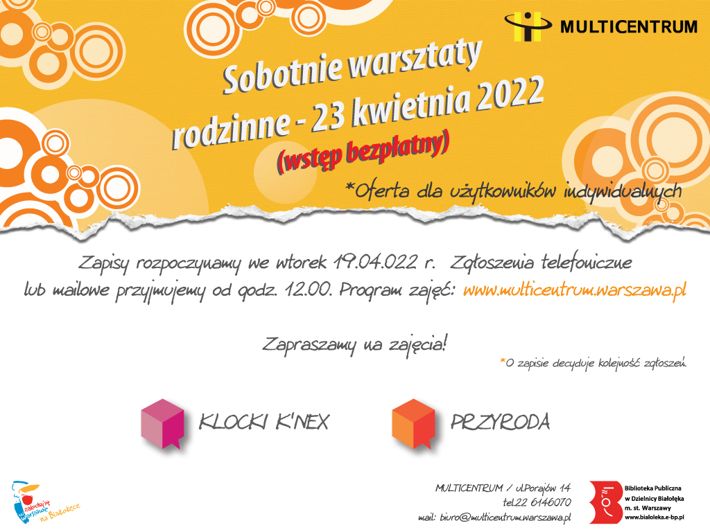 Read more about the article Zapisy na sobotnie warsztaty rodzinne – 23 kwietnia 2022