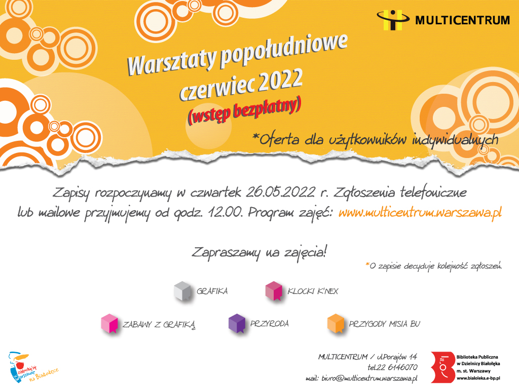 Read more about the article Zapisy na cykl zajęć w czerwcu 2022 – MULTICENTRUM