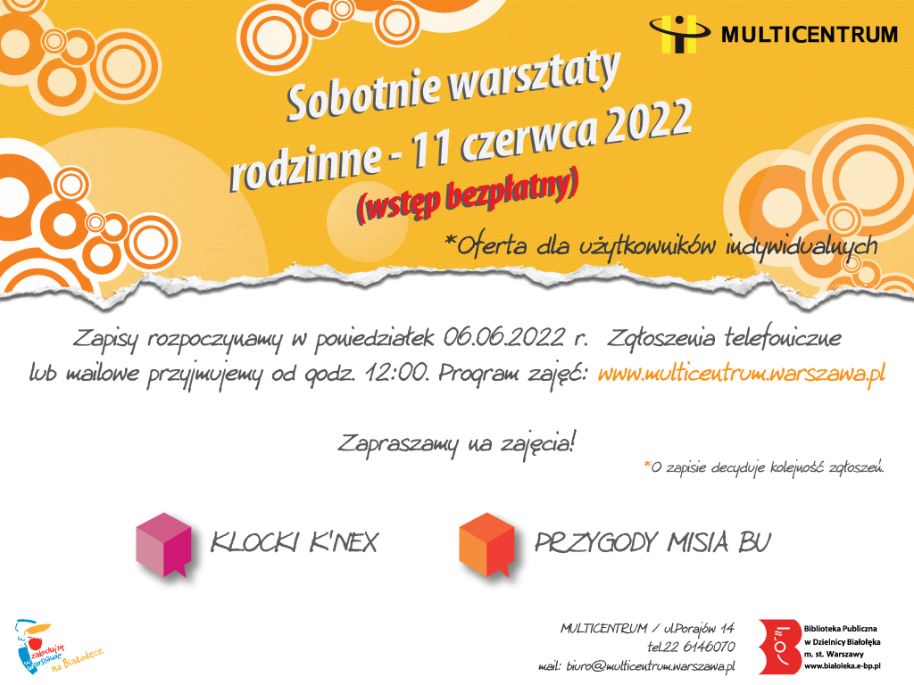 Read more about the article Zapisy na sobotnie warsztaty rodzinne – 11 czerwca 2022