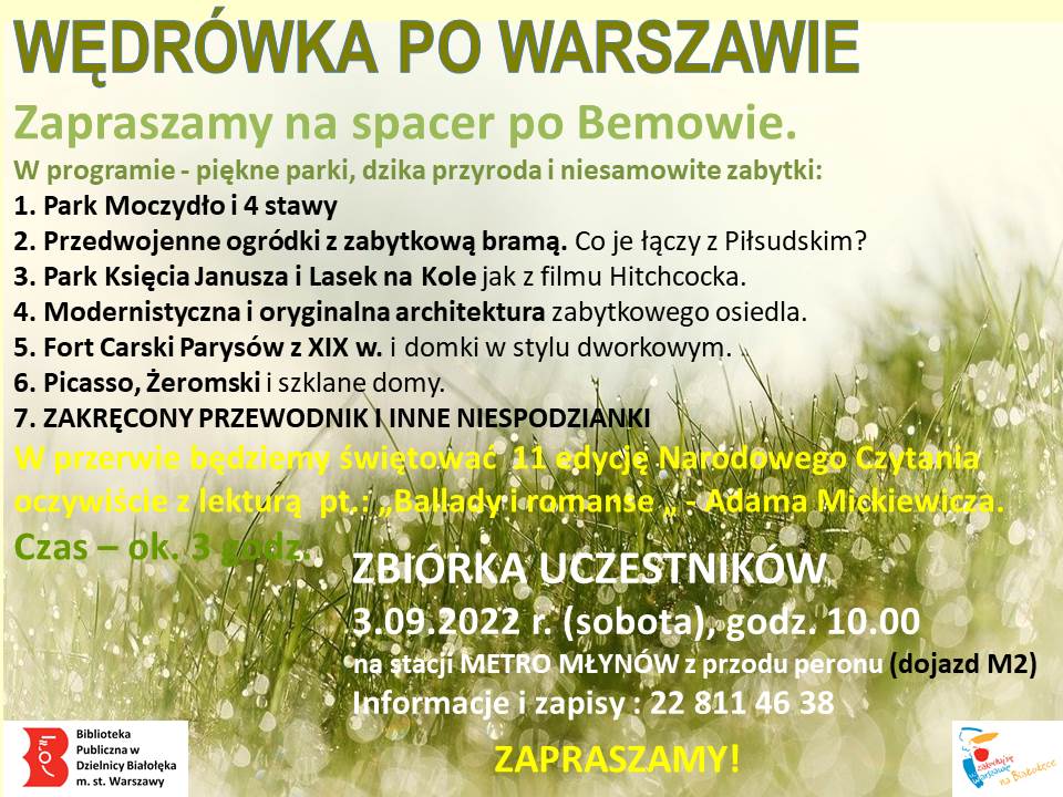 Read more about the article Wypożyczalnia Nr 46 zaprasza miłośników wędrówek na spacer po Bemowie.