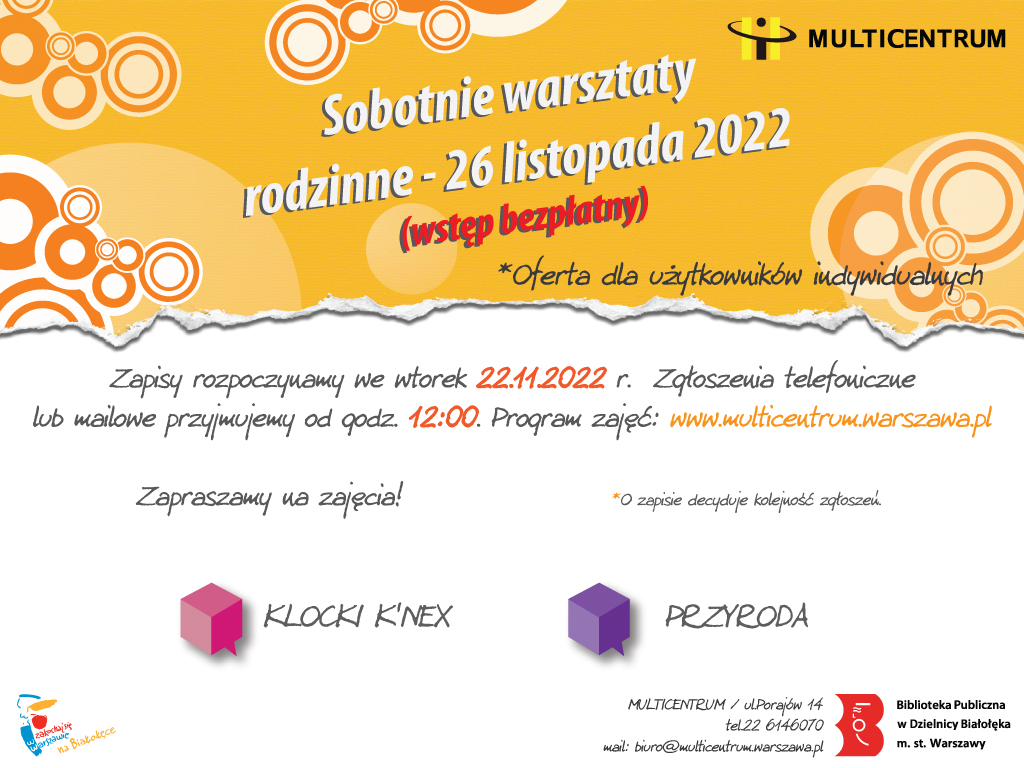 Read more about the article Zapisy na sobotnie warsztaty rodzinne w MULTICENTRUM