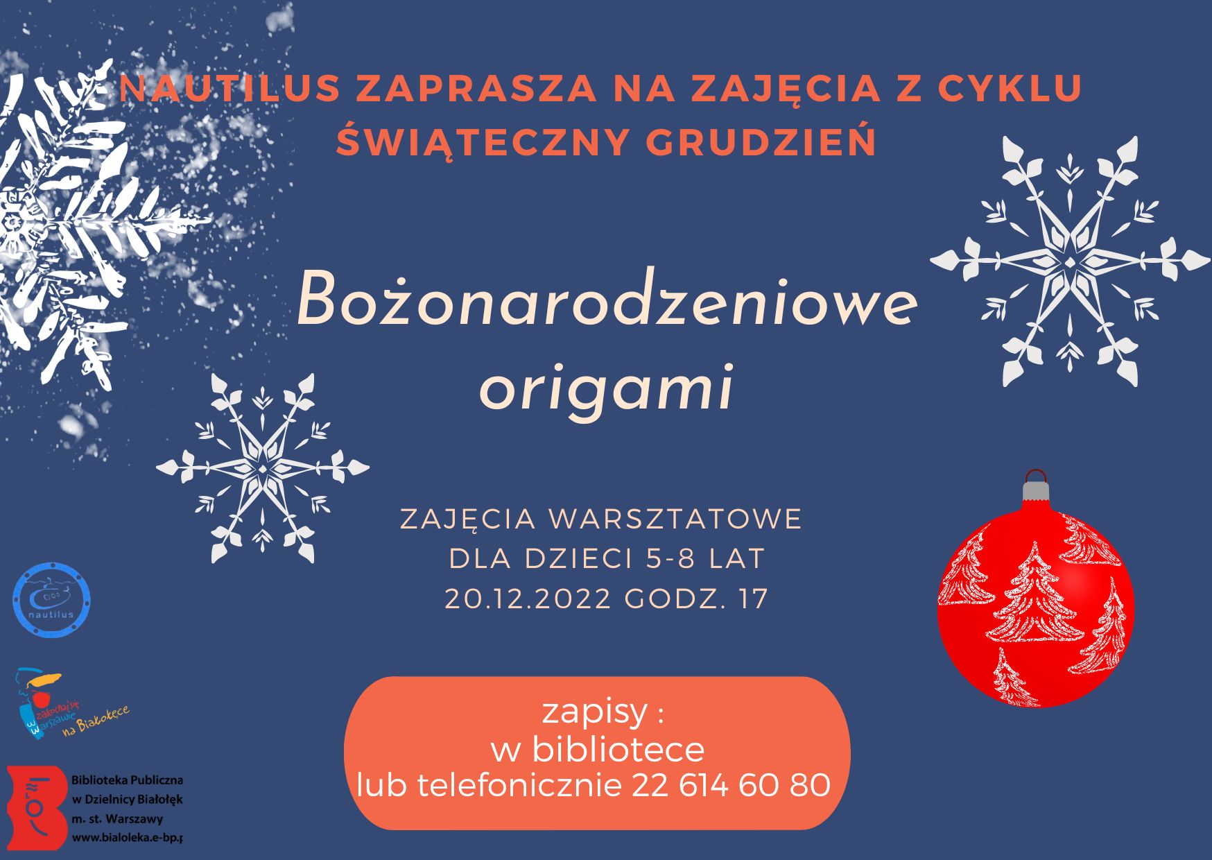 Read more about the article NAUTILUS ZAPRASZA NA ZAJĘCIA Z CYKLU – ŚWIĄTECZNY GRUDZIEŃ