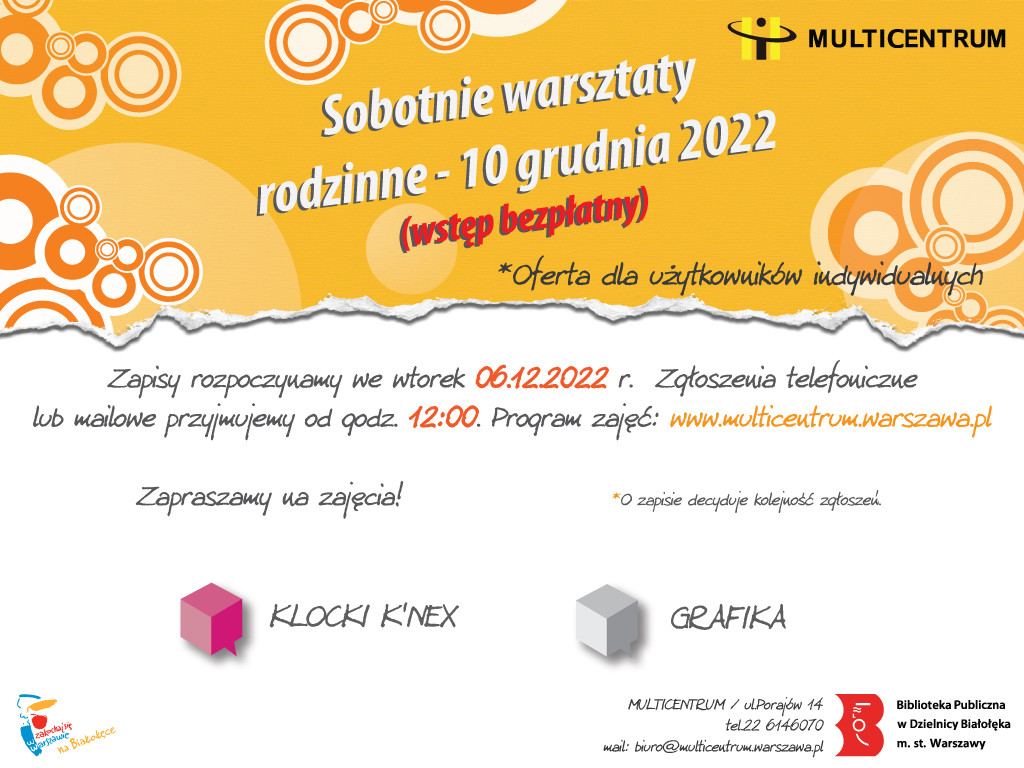 Read more about the article Zapisy na sobotnie warsztaty rodzinne w MULTICENTRUM