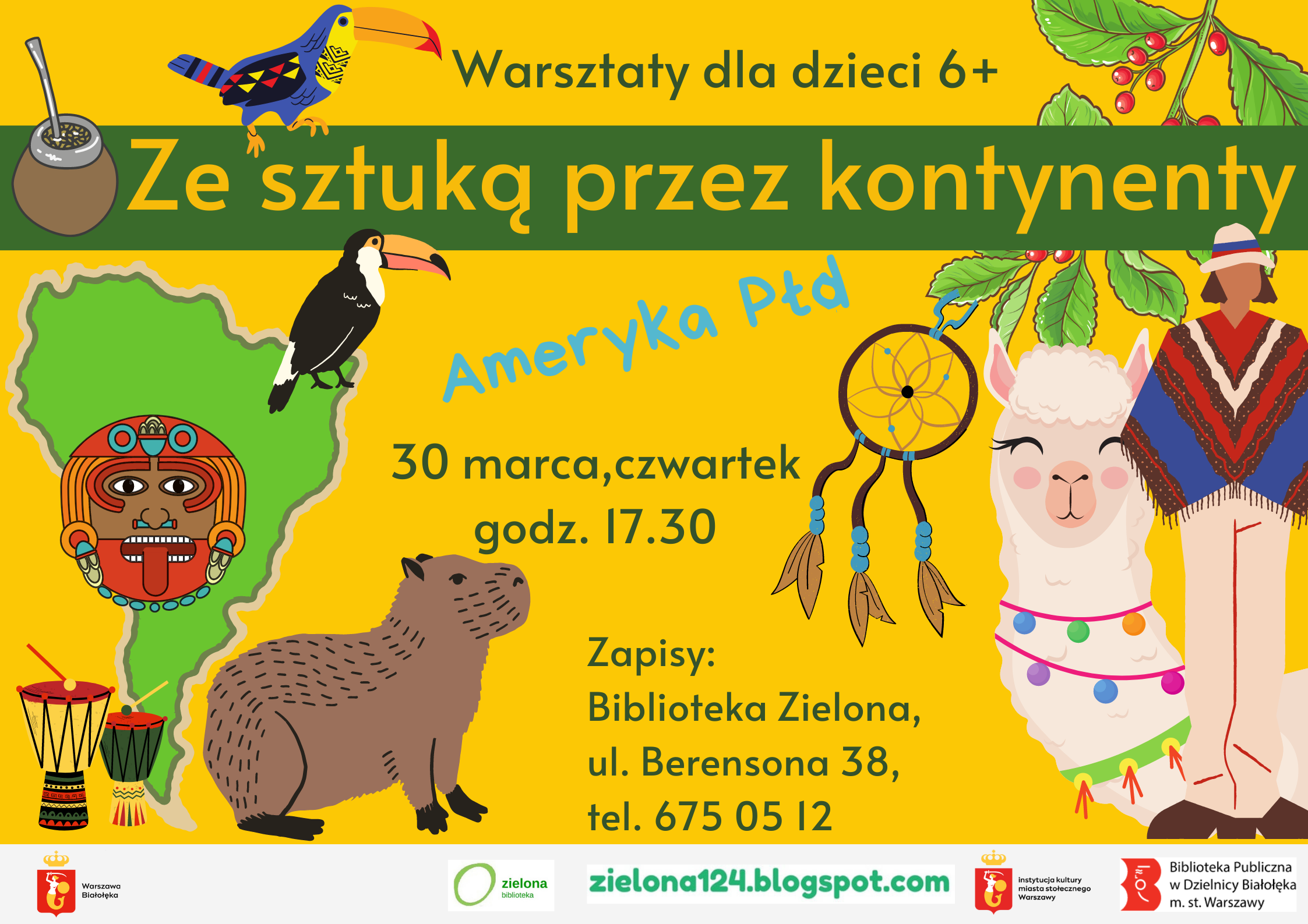 Read more about the article Warsztaty Ze sztuką przez kontynenty w Bibliotece Zielonej.