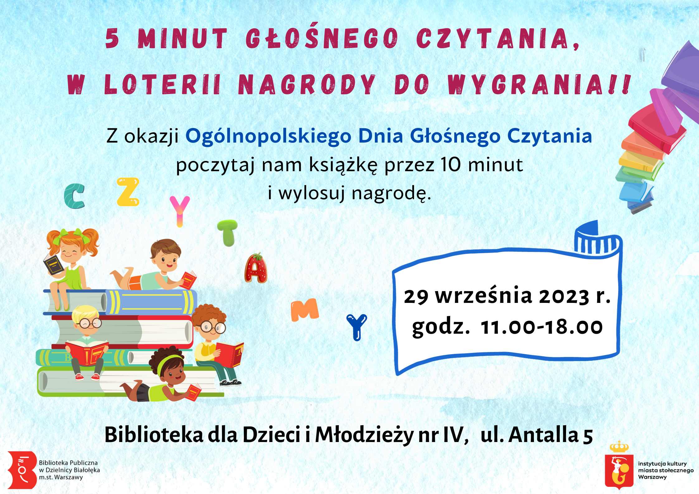 Read more about the article 5 minut głośnego czytania – w loterii nagrody do wygrania!!