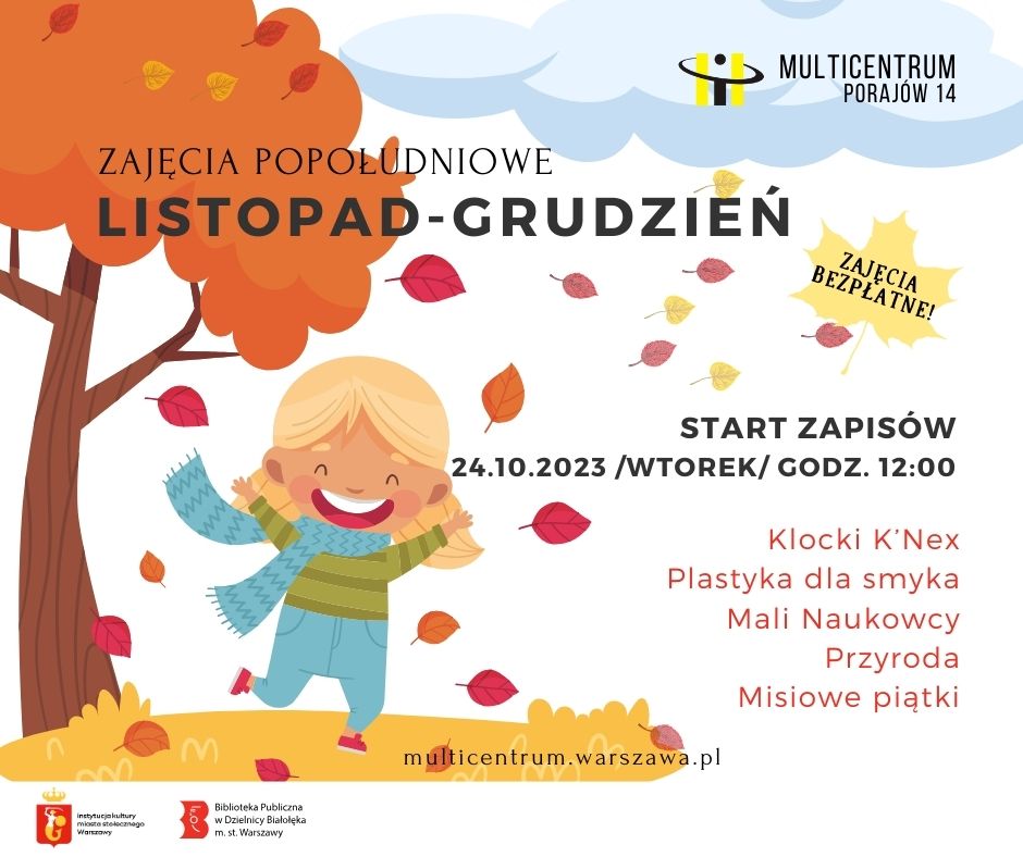 Read more about the article Zapisy na cykl zajęć popołudniowych (listopad – grudzień) w MULTICENTRUM