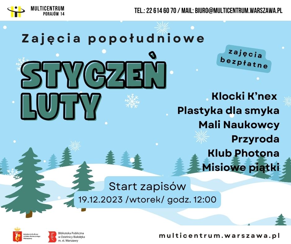 Read more about the article Zapisy na cykl zajęć popołudniowych (styczeń-luty 2024) w MULTICENTRUM