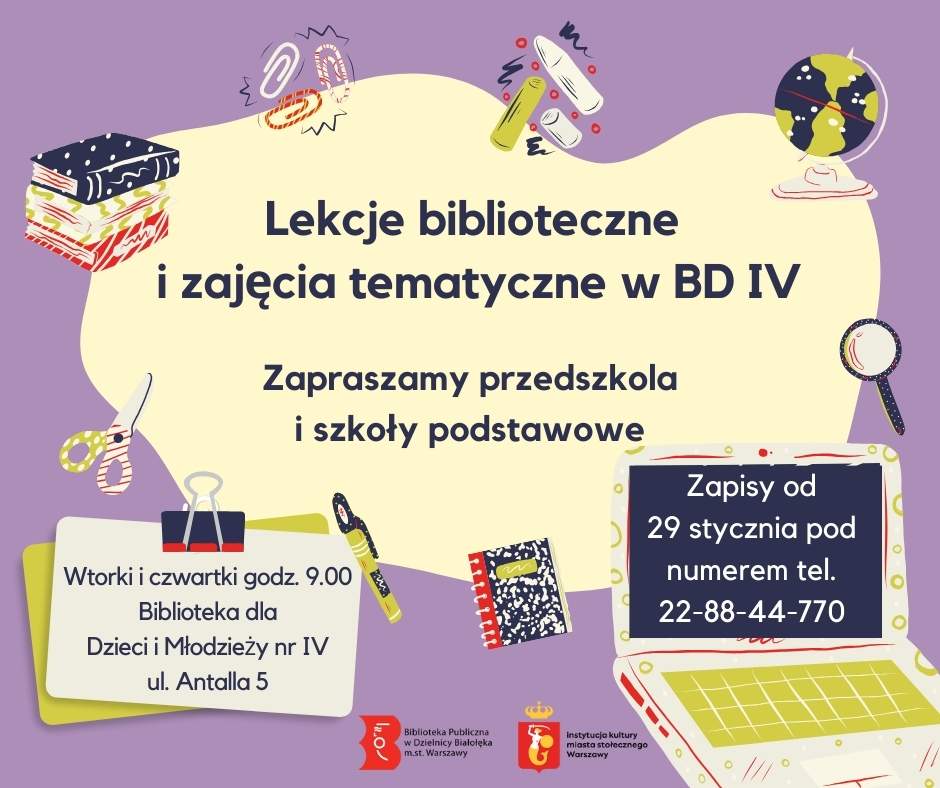 Read more about the article Zapisy na lekcje biblioteczne i zajęcia tematyczne w BD IV.