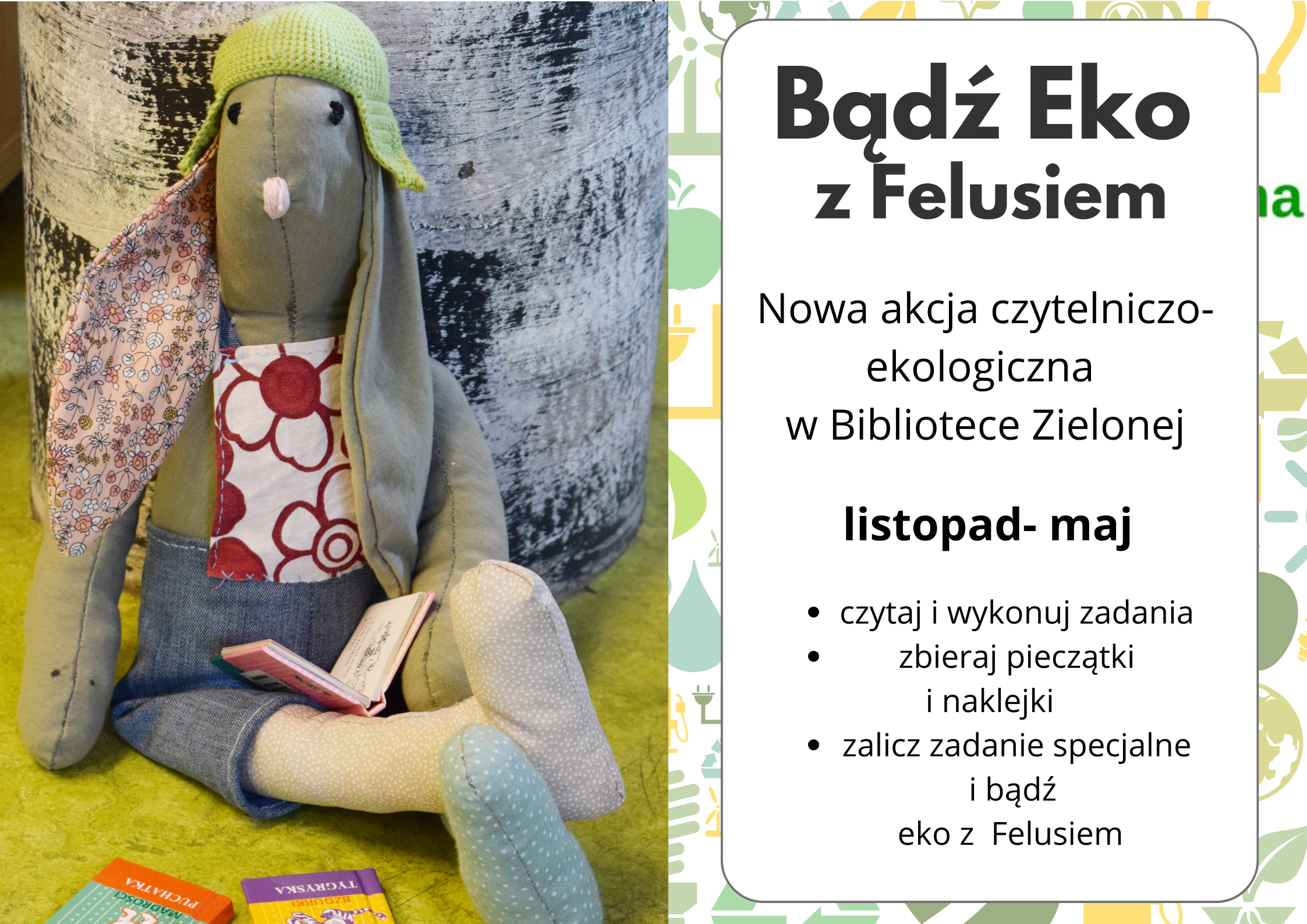 Read more about the article Akcja ekologiczna z Felusiem i konkurs w Bibliotece Zielonej!