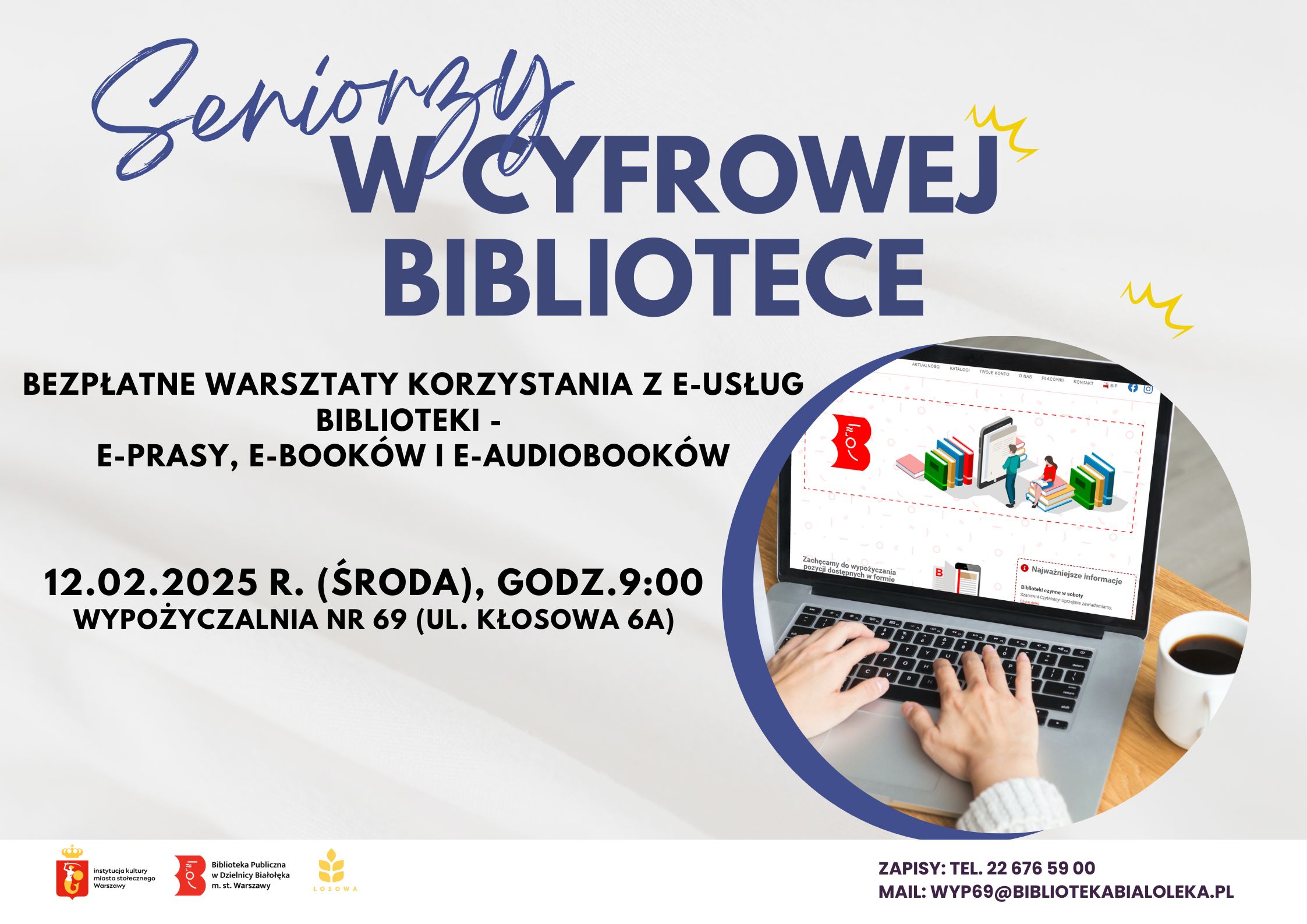 Read more about the article Seniorzy w cyfrowej bibliotece. Bezpłatne warsztaty z korzystania z e-usług biblioteki w Wypożyczalni nr 69