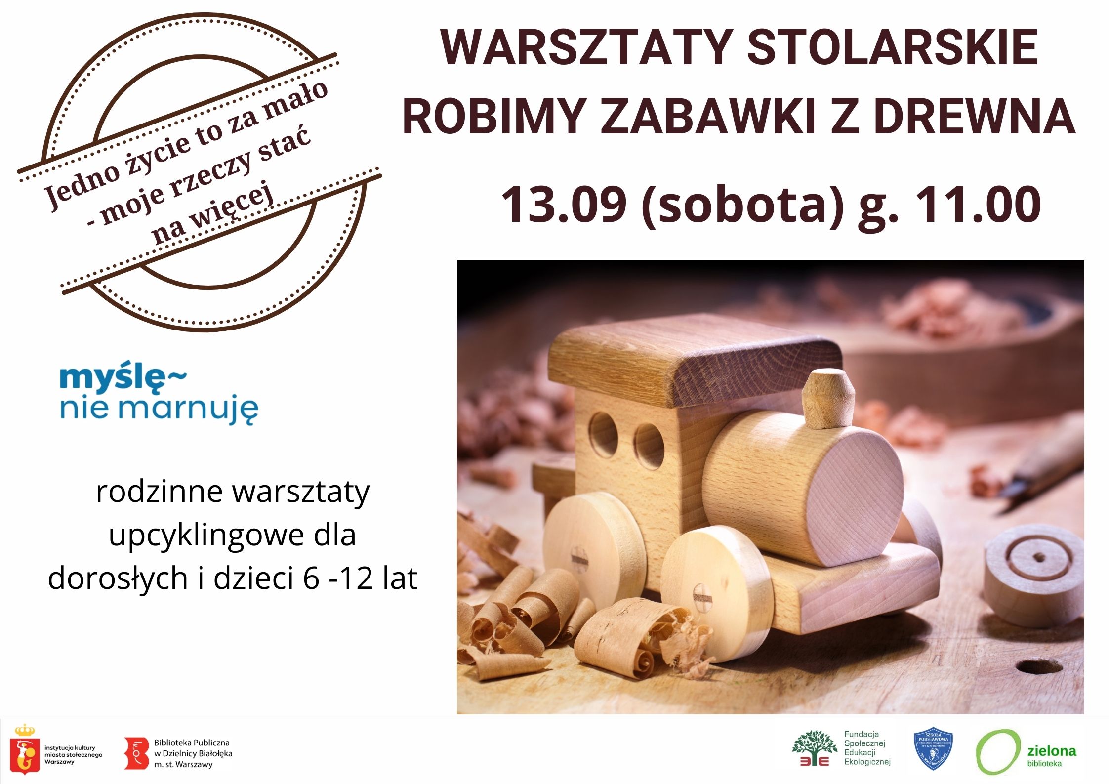 Read more about the article Warsztaty stolarskie – robimy drewniane zabawki w Bibliotece Zielonej. 