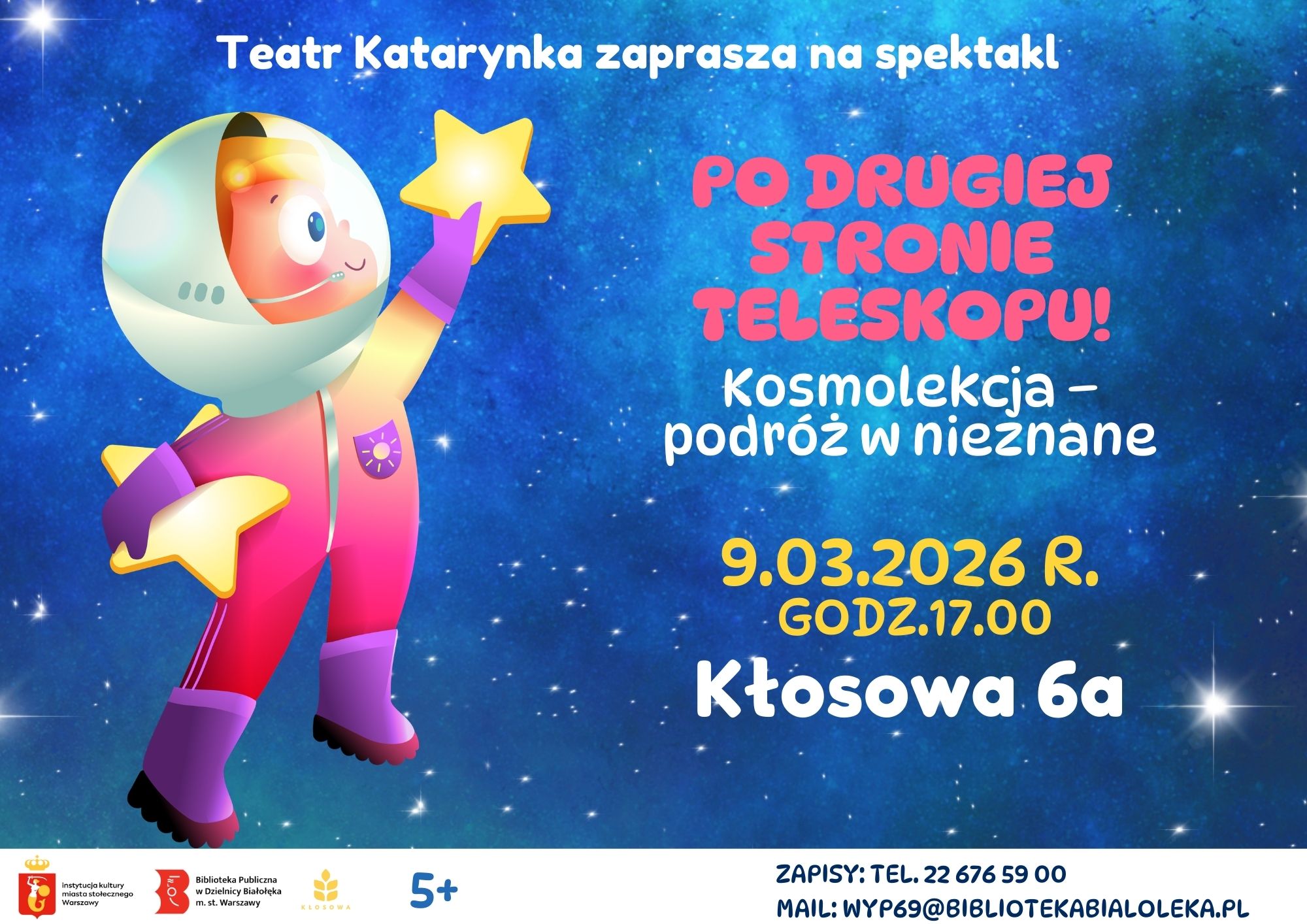 Read more about the article Po Drugiej Stronie teleskopu! Kosmolekcja – podróż w nieznane w Wypożyczalni nr 69 — zapraszamy na spektakl Teatru Katarynka